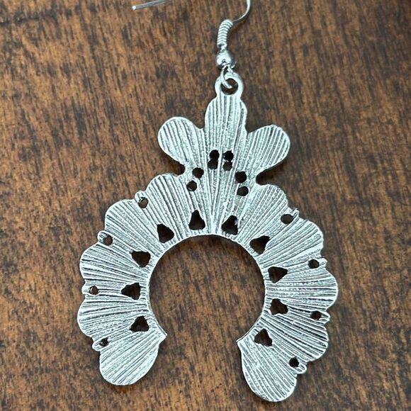 Zuni Style Half-Moon Earrings, Turquoise Accents, 2.5” Drop, Western Cluster - Picture 8 of 8